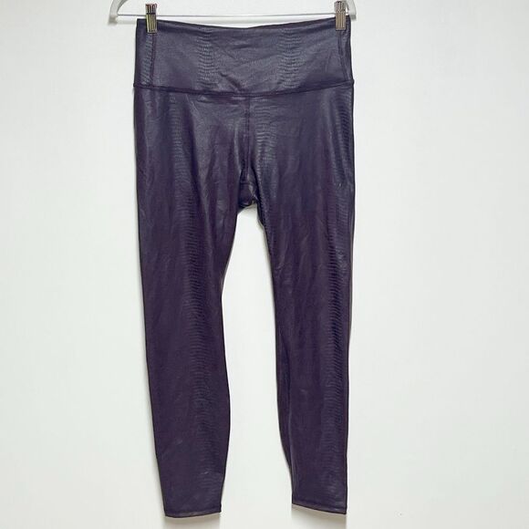 NWT CRZ Yoga Faux Leather Plum Lizard Tummy Control Leggings Sz L - Picture 4 of 9